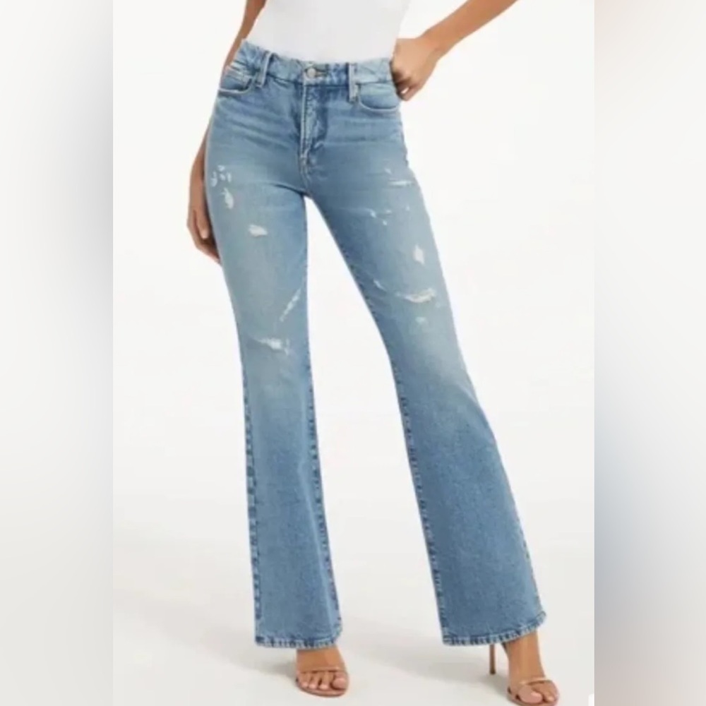 Good American Women’s Classic Bootcut Jeans High Rise Denim Indigo Med Wash Sz 8 - Picture 3 of 8